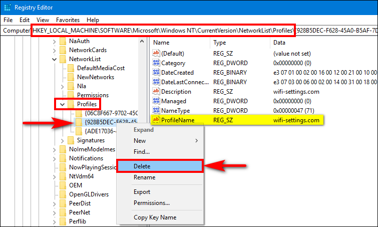 Delete Profile From Registry Windows 10